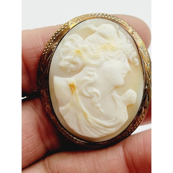 Antique Victorian 10kt Tested Shell Cameo Brooch (A297) - Picture 2 of 3